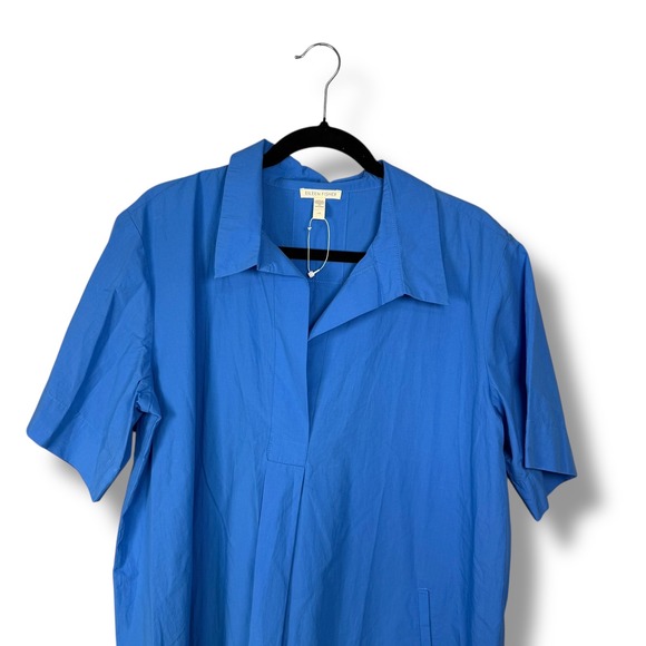 Eileen Fisher Blue Organic Cotton Collared Midi Shirt Dress L/G - Picture 3 of 9